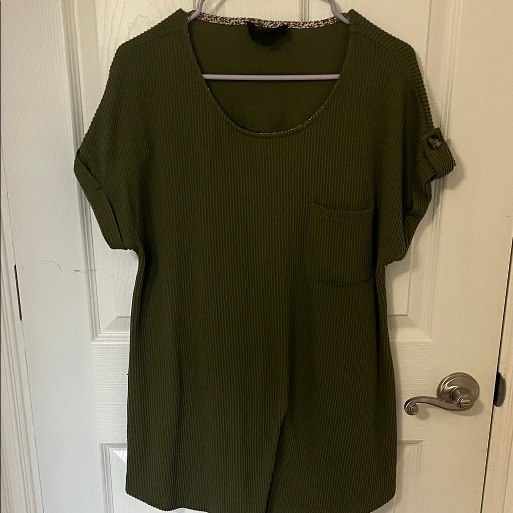 Sweet Wanderer Olive Green Ribbed Scoop Neck Pocket Tunic